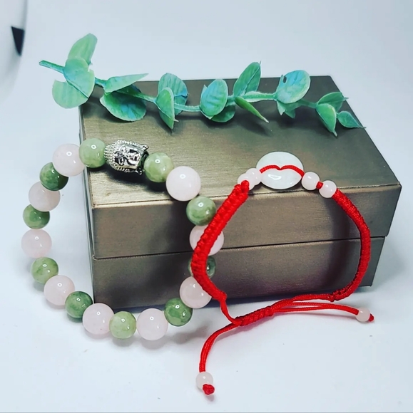 Set 2 bracelets, Jade and Rose Quartz Buddha - Picture 4 of 4